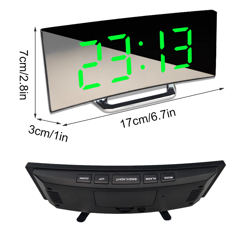 LED-Digitalwecker gebogen mit Spiegeldisplay
