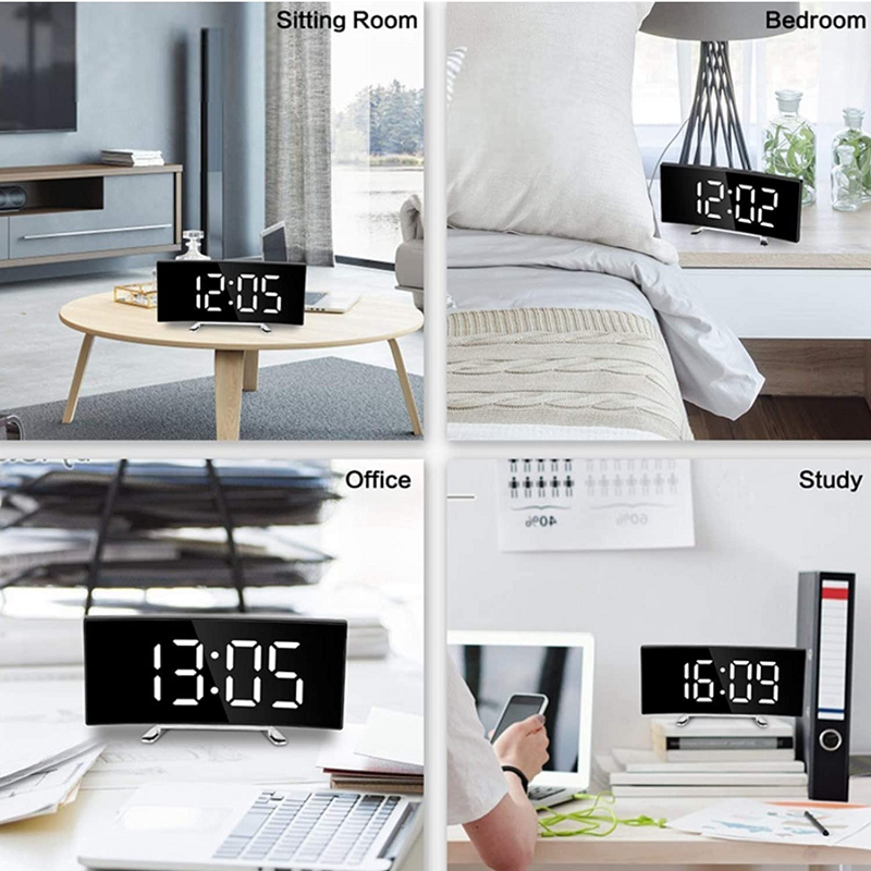 Digital LED Alarm Clock with Curved Display and Temperature Indicator