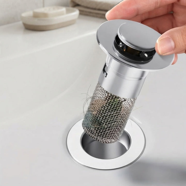 Pop-up Abflussstopfen mit Edelstahlfilter – gegen verstopfte Waschbecken