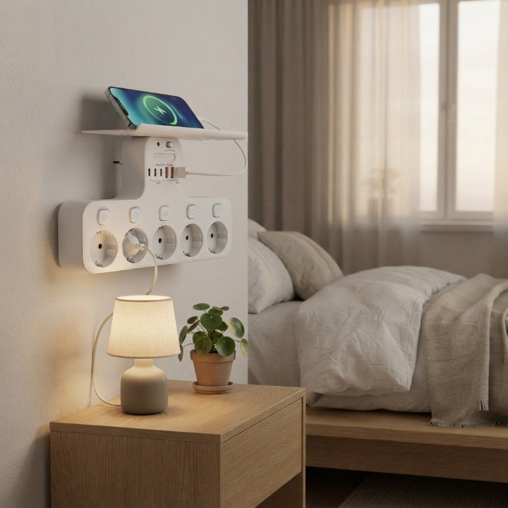 Wandsteckdose mit USB und Nachtlicht – 5 Steckplätze