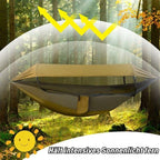 Outdoor hammock with mosquito net and sunshade