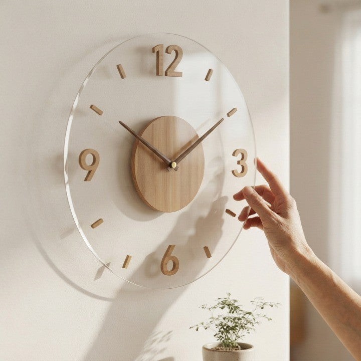 Round Wooden Wall Clock with Silent Movement