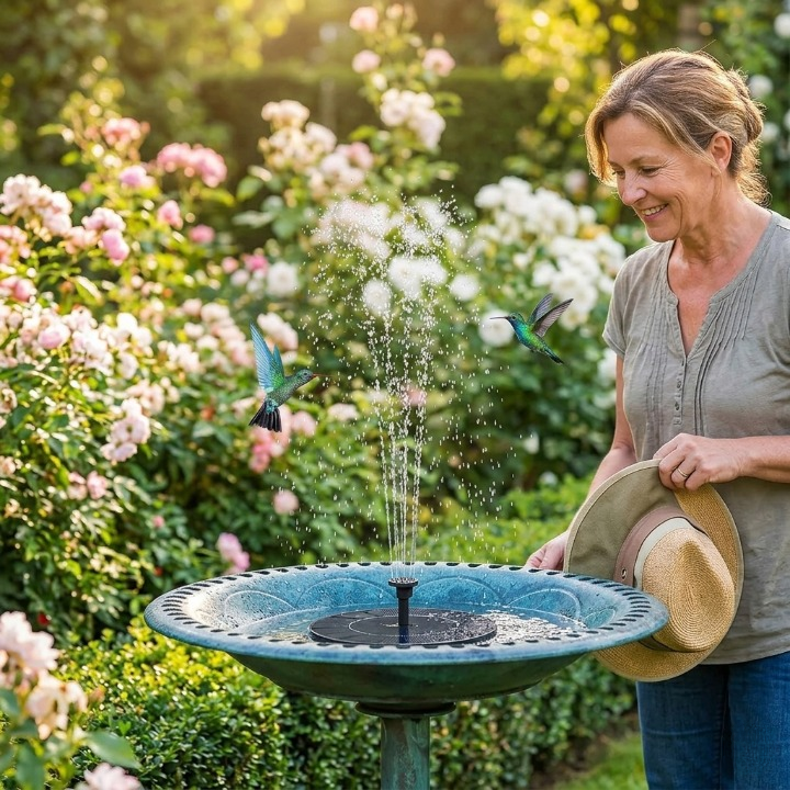 Solar-Springbrunnen — kabellos, 4 Düsen, für Vogelbad, Teich & Pool