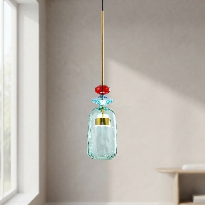 Bunte Pendelleuchte mit Glasschirm – höhenverstellbar für Wohn- & Esszimmer