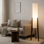 Skandinavische Stehlampe 130 cm — Walnussholz, Touch-Dimmer, 3 Lichtfarben