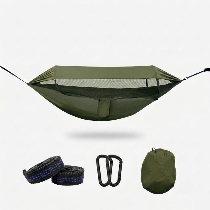 Outdoor hammock with mosquito net and sunshade