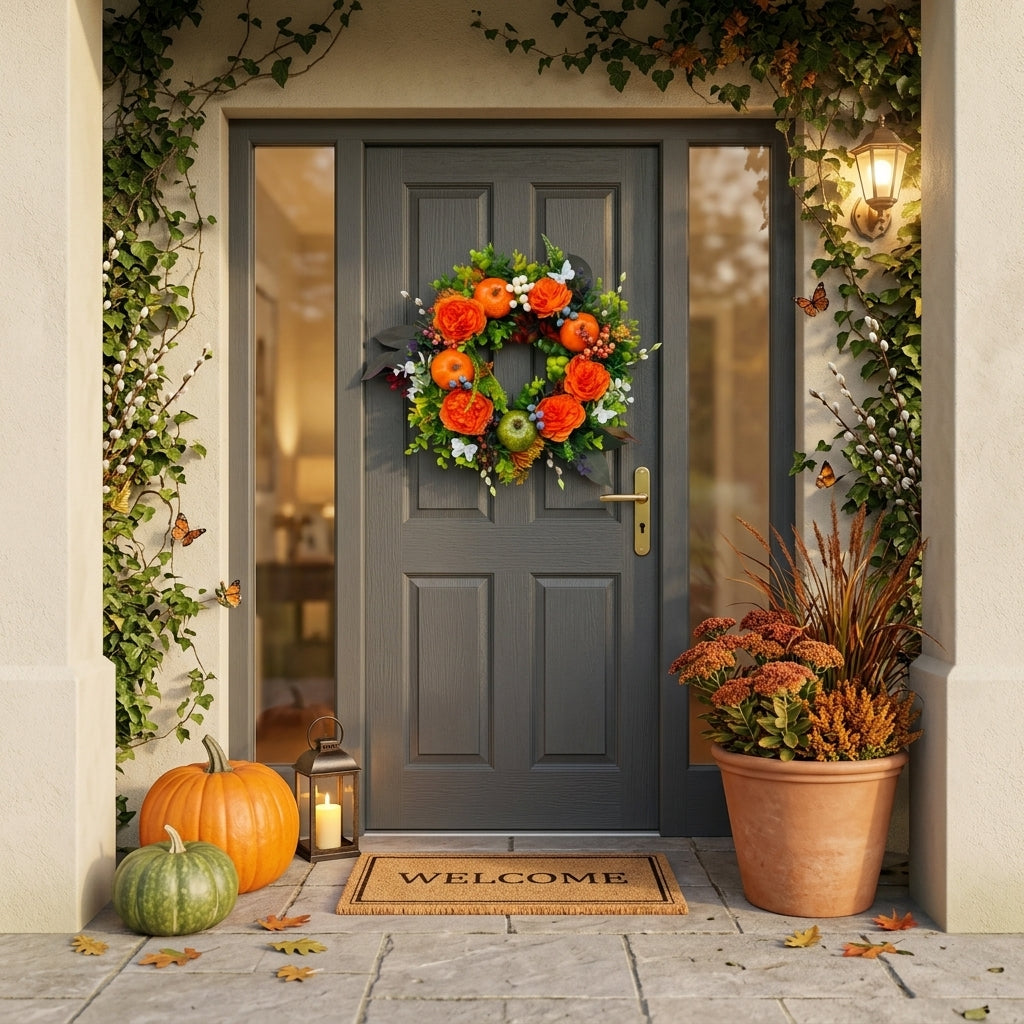 Herbstkranz Kunstblumen mit Kürbissen 40 cm