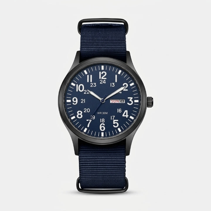 Herrenuhr im Military-Stil mit NATO-Armband, 4,2 cm, 24-Stunden-Anzeige