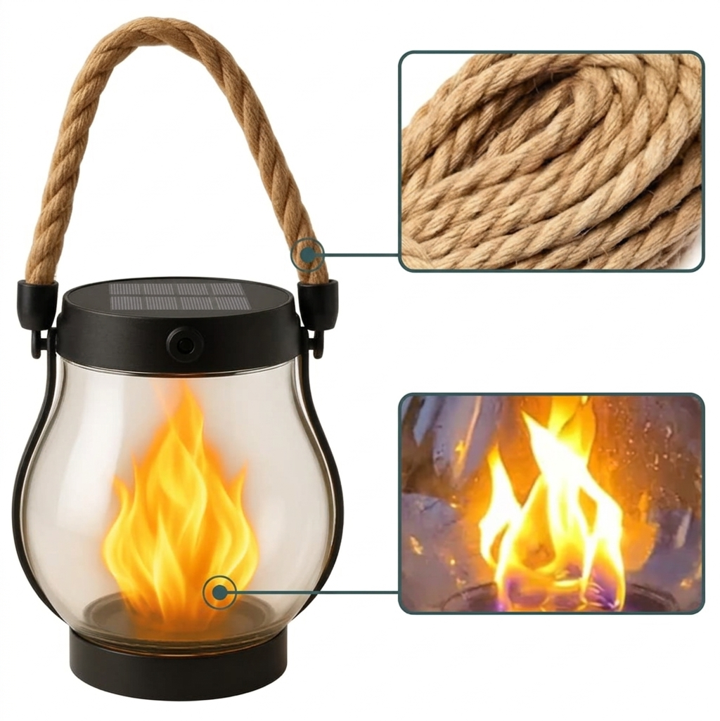 Solar flame lantern with real flicker effect — mood lighting for garden & terrace