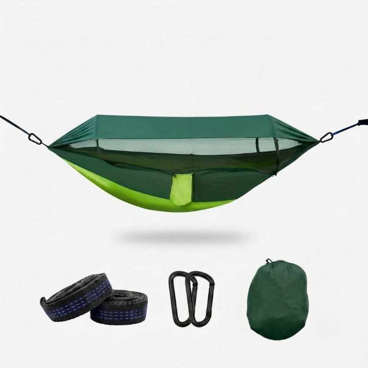 Outdoor hammock with mosquito net and sunshade