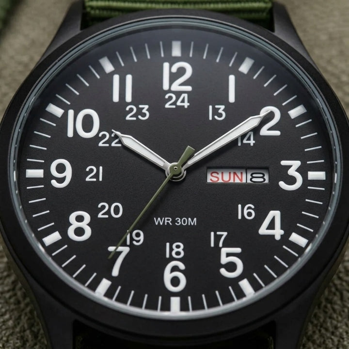 Herrenuhr im Military-Stil mit NATO-Armband, 4,2 cm, 24-Stunden-Anzeige