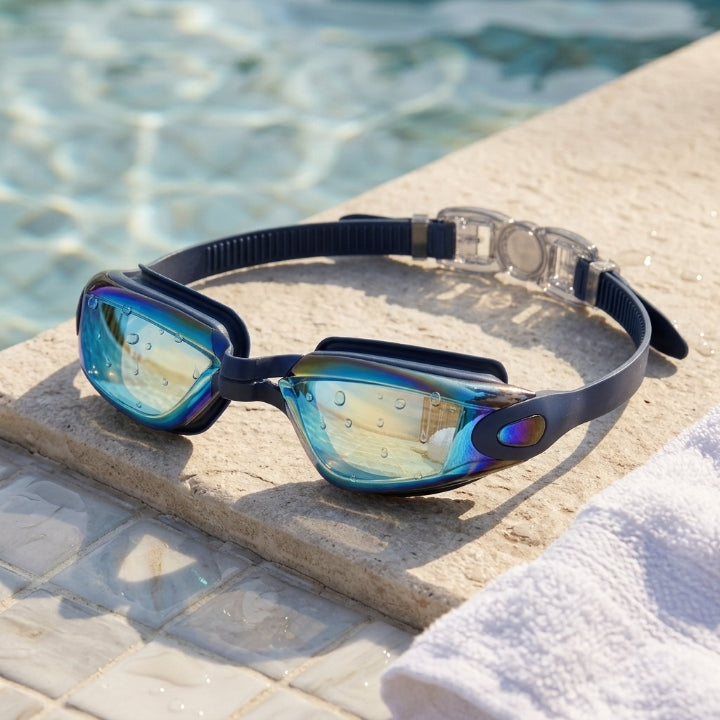 Schwimmbrille mit Anti-Fog-Beschichtung und UV-Schutz, verstellbares Kopfband, 5 Farben