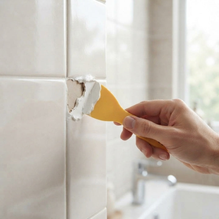 Reparaturpaste für Fliesen mit Spachtel und Schleifpapier, 100 ml