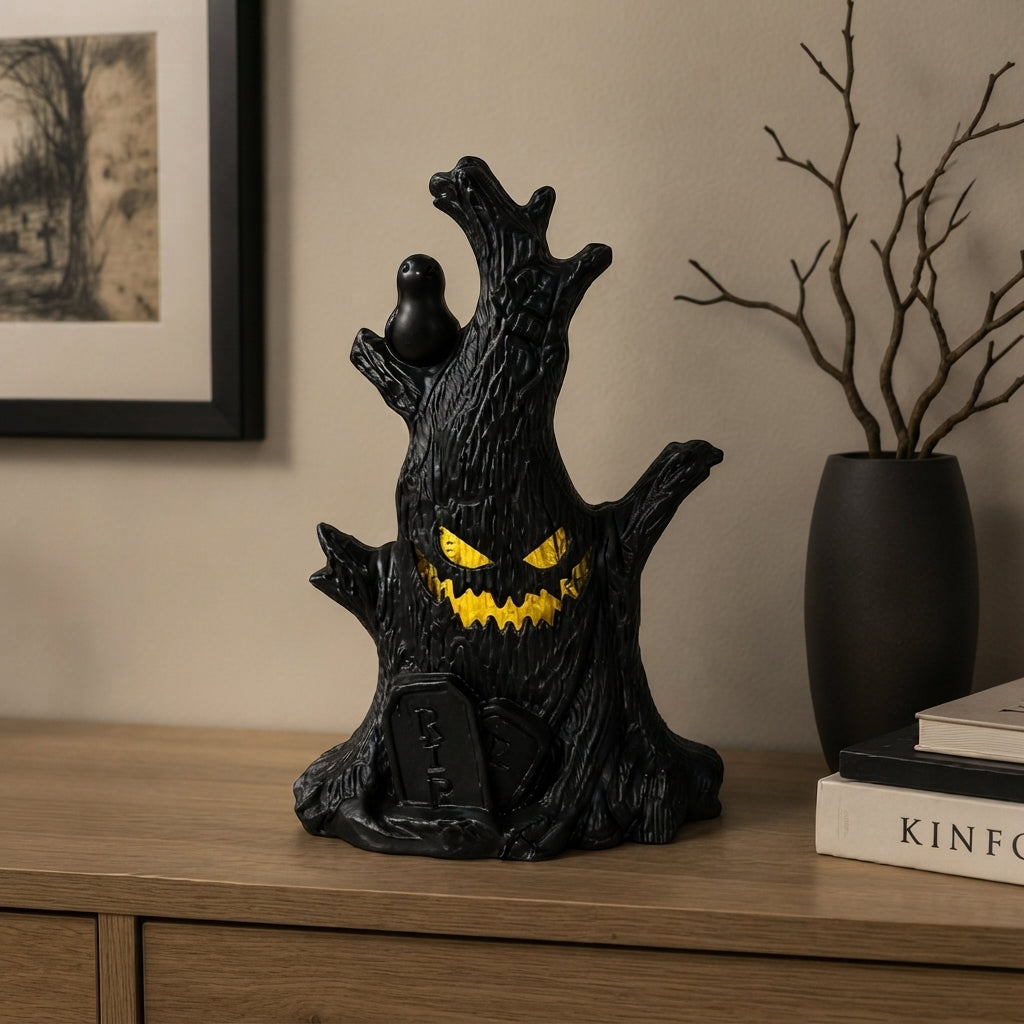 LED Gruselbaum Deko mit Kürbisgesicht