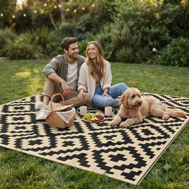 Wendbarer Outdoor Teppich – Rutschfest & UV-beständig, Geometrisches Muster