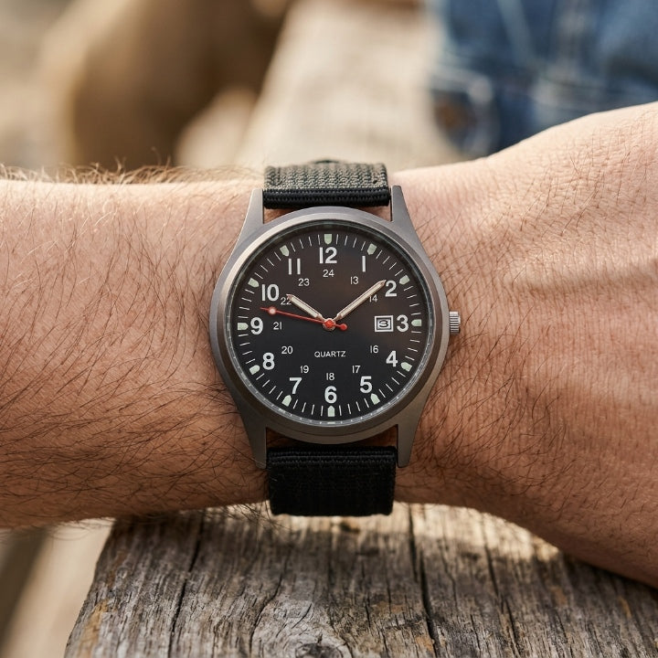 Military Watch with Nylon Strap – Water Resistant, Shockproof & Luminous Hands