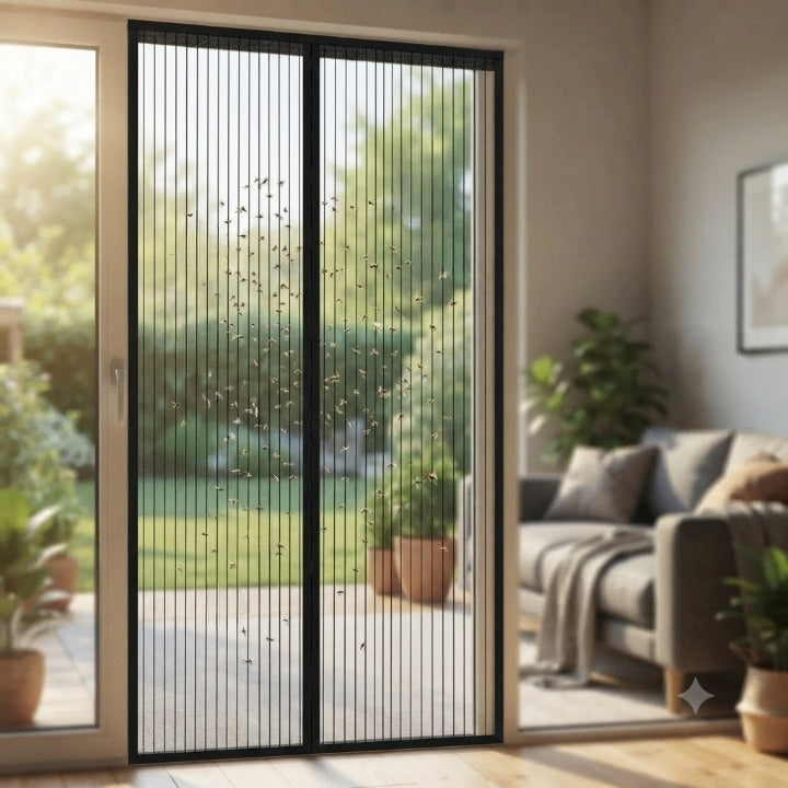 Magnetic door screen against insects – Closes automatically