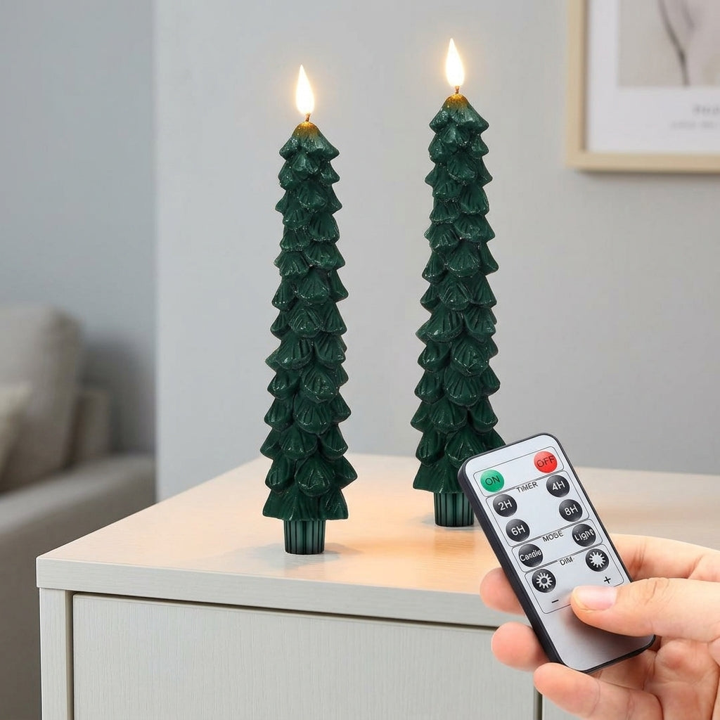 LED-Weihnachtsbaum-Kerze mit Flammeneffekt und Fernbedienung