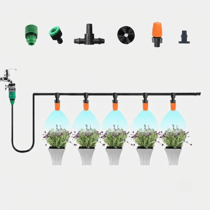 Bewässerungssystem mit Feinnebel-Sprühdüsen für Garten und Terrasse