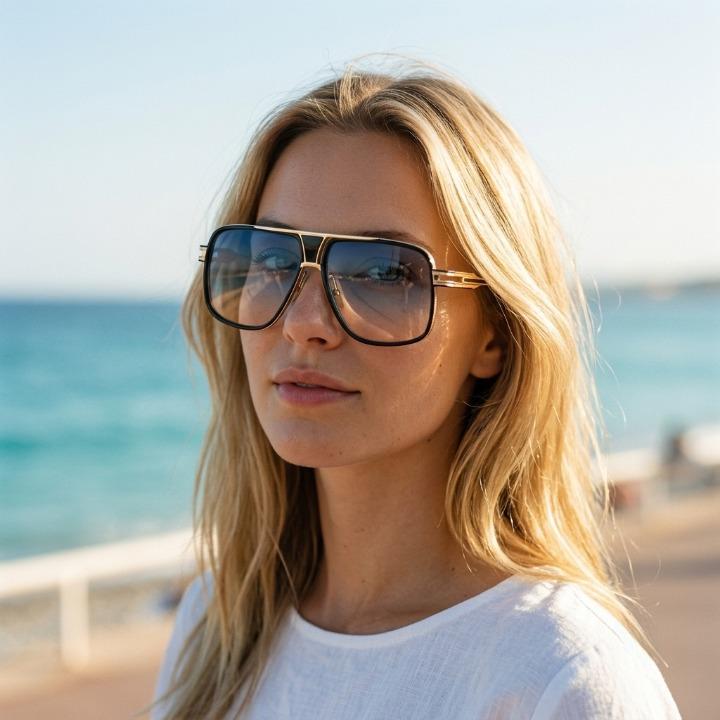 Pilotenbrille – Goldener Metallrahmen, UV400, Übergroße Gläser, 5 Farben