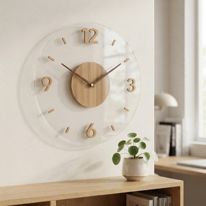 Round Wooden Wall Clock with Silent Movement