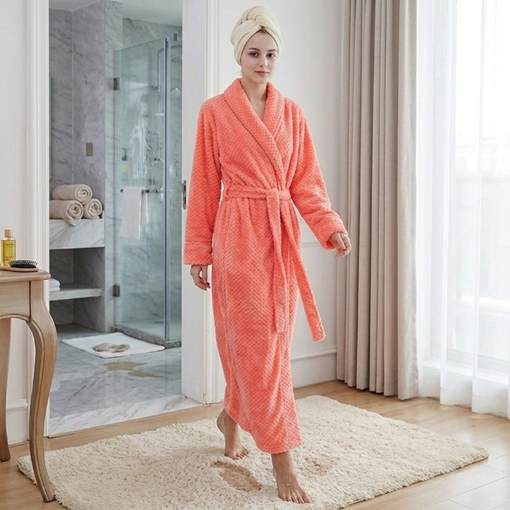 Long fluffy bathrobe — soft, warm, and floor-length