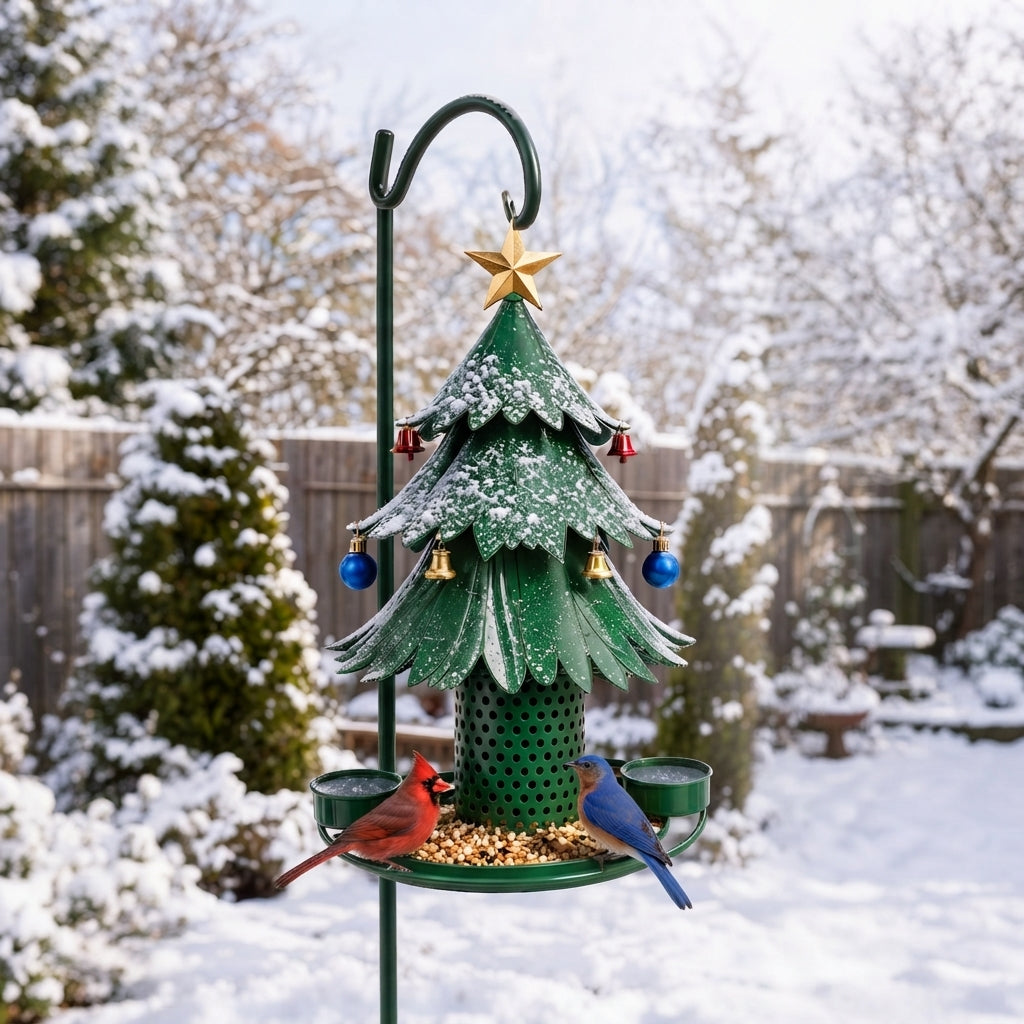 Vogelfutterspender Weihnachtsbaum Metall – Grün