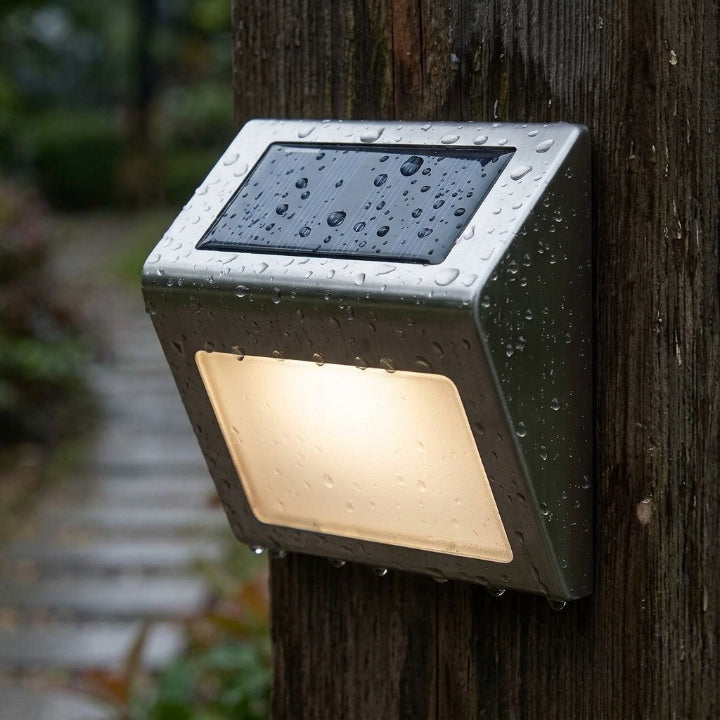 Solar outdoor wall lights, 6-piece set, stainless steel, IP44, dusk sensor