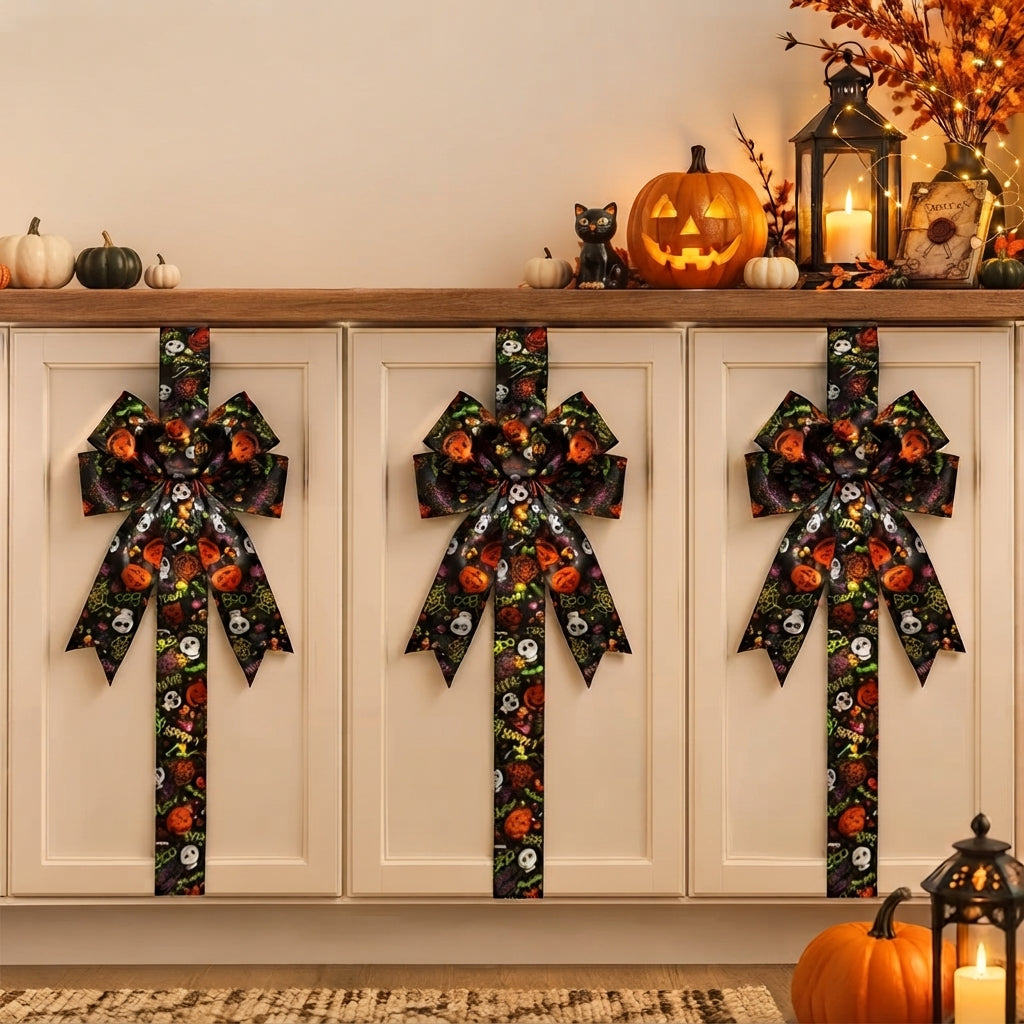 Leuchtende Halloween-Türschleife mit Kürbismotiv