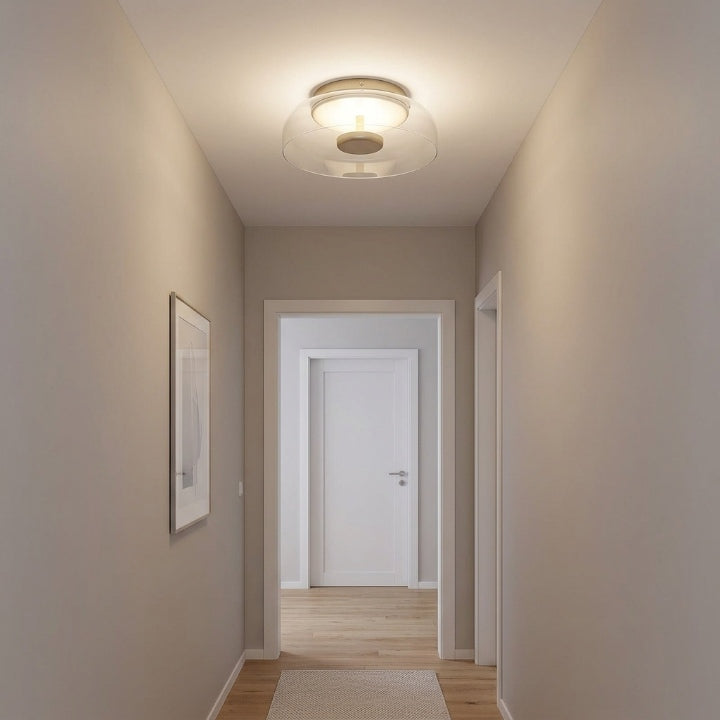 Flat glass LED ceiling light, 9.5 cm high, Ø 23 cm, 900 lm, 17 W