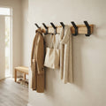 Wall coat rack with 5 double hooks, wood & aluminum, 40 cm