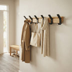 Wall coat rack with 5 double hooks, wood & aluminum, 40 cm