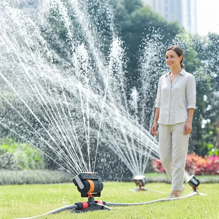 Oscillating lawn sprinkler with 16 turbine nozzles