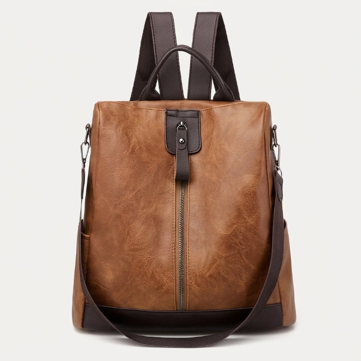 Anti-theft women's backpack, vegan leather, hidden zipper compartment