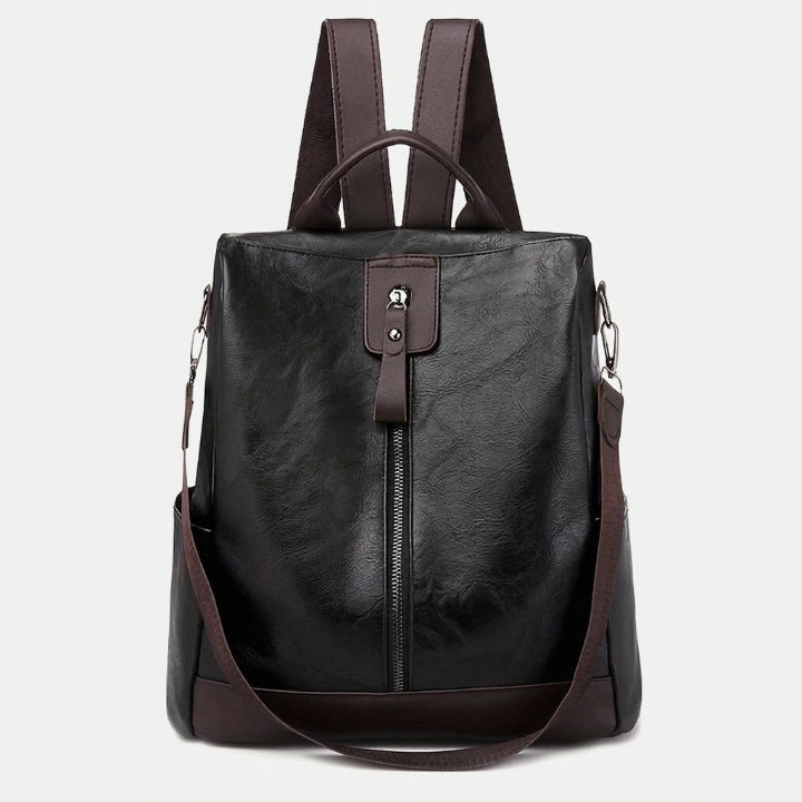 Anti-theft women's backpack, vegan leather, hidden zipper compartment