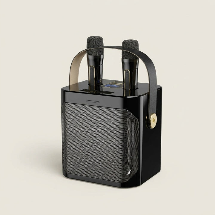 Bluetooth Karaoke-Lautsprecher mit 2 kabellosen Mikrofonen, 360° Sound