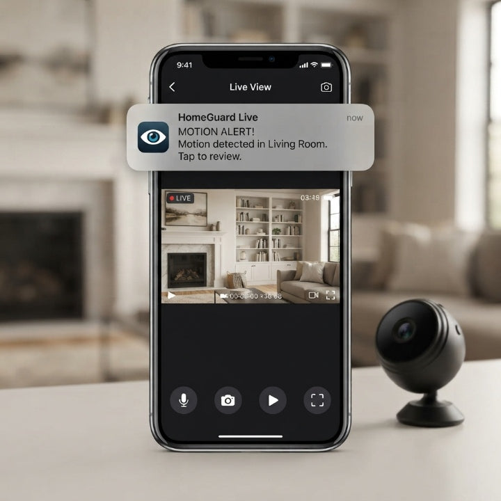 WiFi Mini Überwachungskamera 1080P mit Magnethalterung & Bewegungsalarm, Ø 4,3 × 2,5 cm