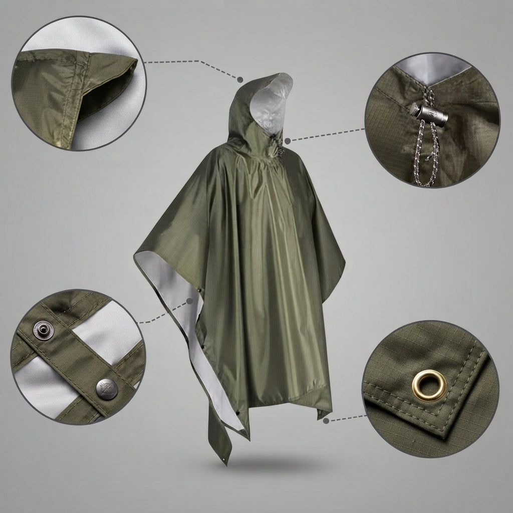 3-in-1 Regenponcho wasserdicht aus Ripstop-Nylon