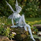 Garden Figurine Sitting Fairy Made of Resin
