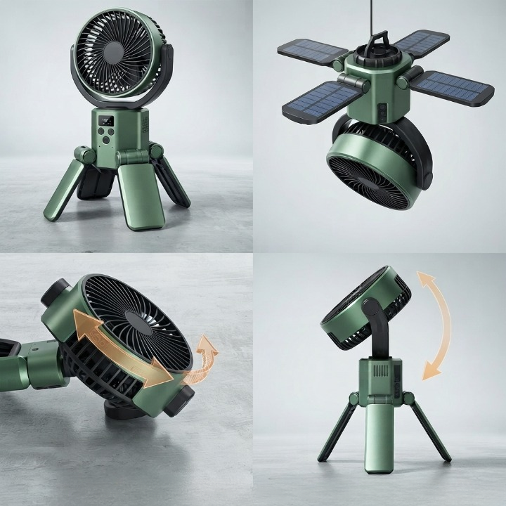 Camping-Ventilator mit LED-Licht und Solar-Powerbank