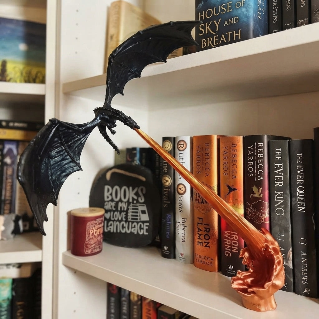 Drachen-Buchstütze mit Flammen-Design