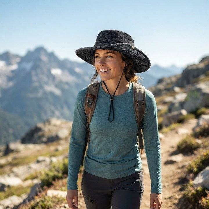 Outdoor-Sonnenhut mit verstellbaren Riemen und breiter Krempe