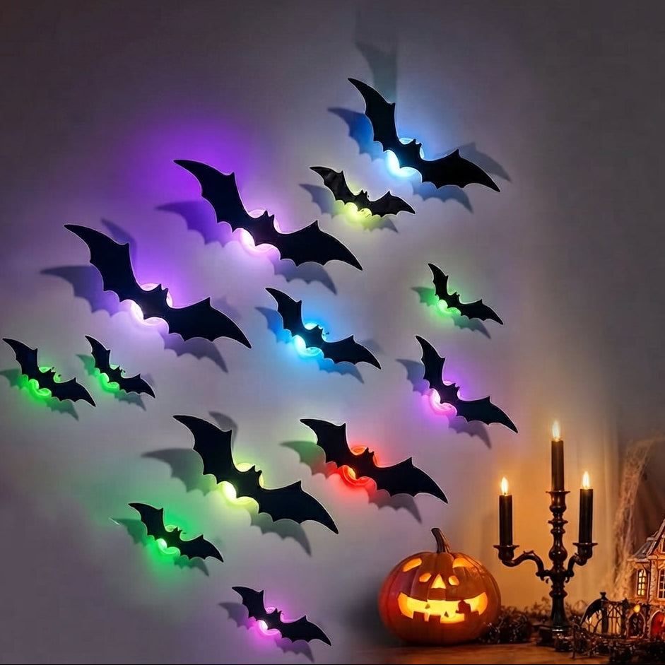 LED Fledermaus Deko 12-teilig mit 3D-Effekt