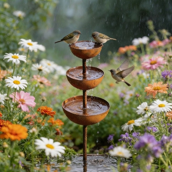 3-stage metal rain catcher for garden