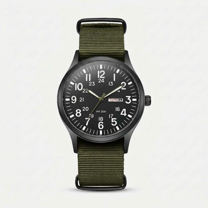 Herrenuhr im Military-Stil mit NATO-Armband, 4,2 cm, 24-Stunden-Anzeige