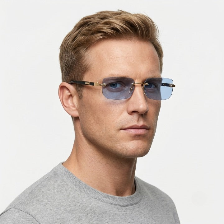 Rimless rectangular sunglasses with UV400 protection