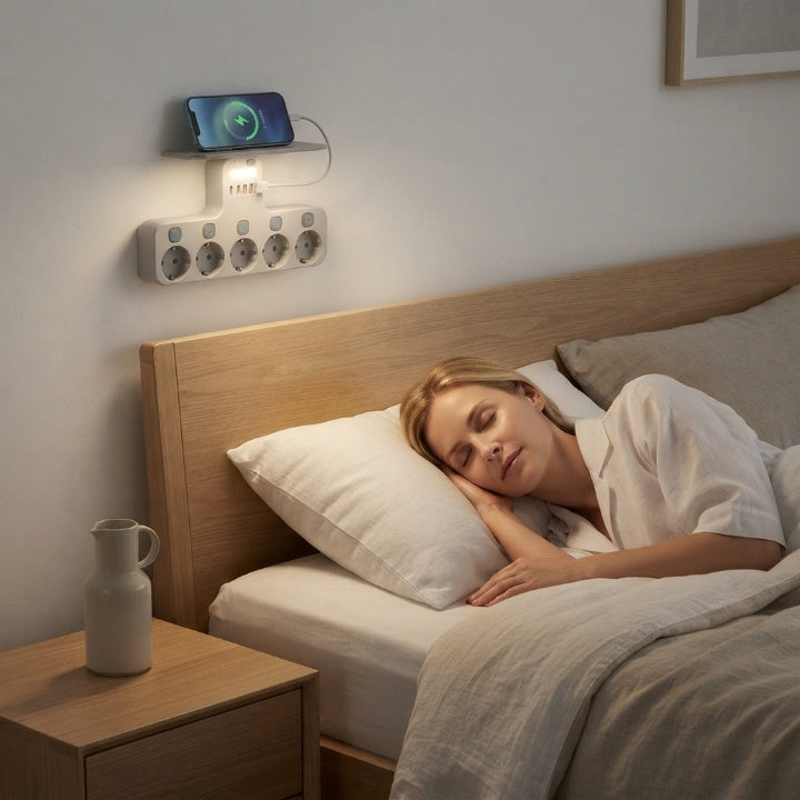 Wandsteckdose mit USB und Nachtlicht – 5 Steckplätze