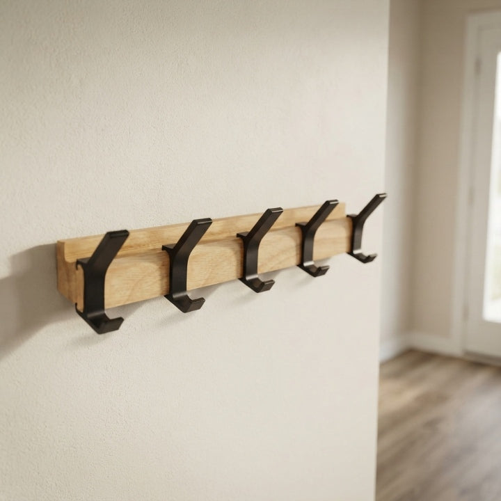 Wall coat rack with 5 double hooks – Wood & aluminum