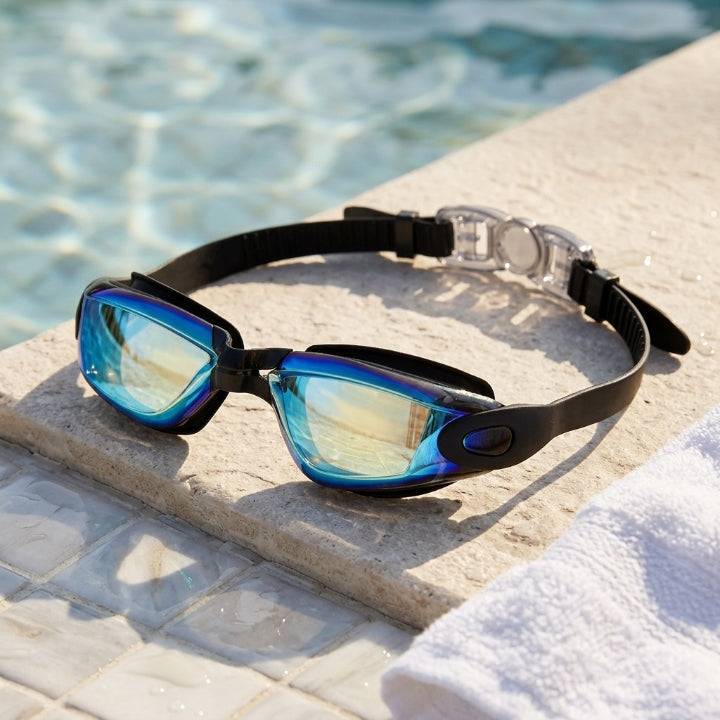 Schwimmbrille mit Anti-Fog-Beschichtung und UV-Schutz, verstellbares Kopfband, 5 Farben