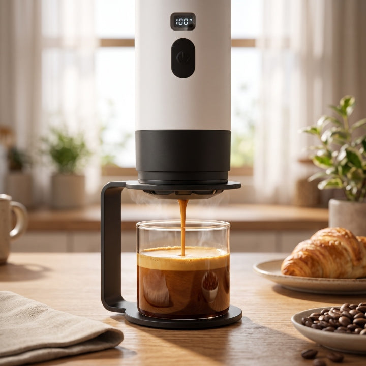 Tragbare Espressomaschine mit Heizfunktion, Akku 7800 mAh, USB-C, 90 ml